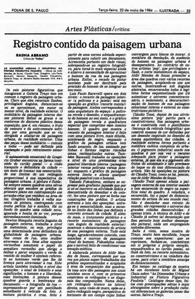 Radha Abramo para Folha de S. Paulo, 22/05/1984