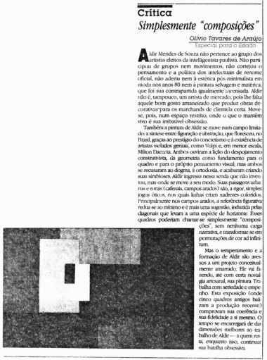 Olívio Tavares Araújo para O Estado de S. Paulo, 09/01/1992