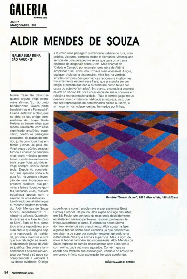 Olívio Tavares Araújo para Revista Galeria, março/abril de 1992
